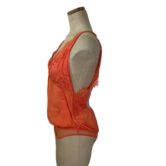Intimately Free People bodysuit women's S Orange Lace scalloped edge halter neck - Picture 6 of 7